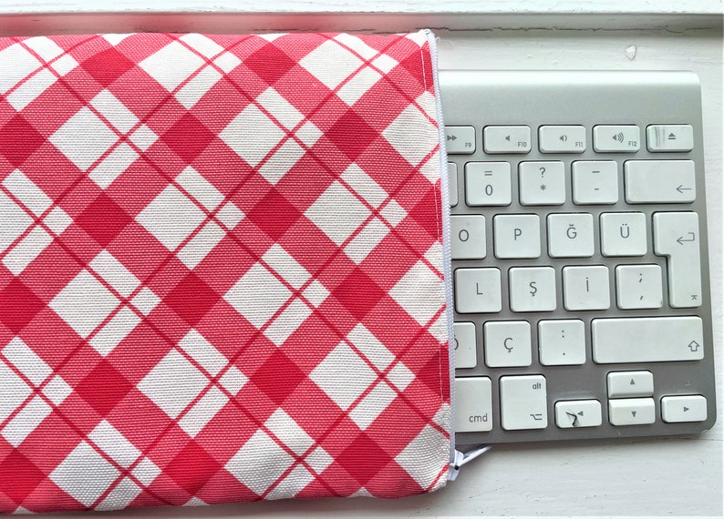 RED PLAID Apple Magic Keyboard Sleeve, Wireless Keyboard with Numeric Keypad Logitech MX Mini, Jelly Comb case Padded and Zipper image 1