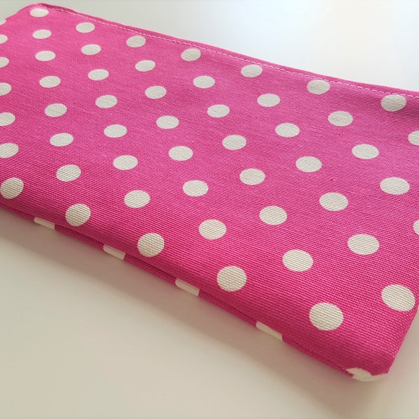 Polka Dots Bright Pink - Cash Wallet, Clutch, Make Up Bag Large Zippered Pouch - Flat - Prêt à expédier