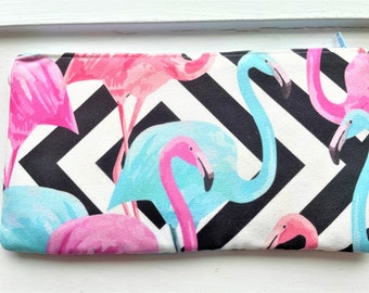 FLAMINGOS - Pencil Case, Cash Wallet, Clutch, Bag Large Zippered Pouch - Flat - Heavyweight Fabric Stain and Water Resistant