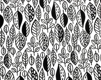 BLACK and WHITE LEAVES - Rectangular Tablecloth Heavyweight Fabric Water and Stain Resistant Minimalist -  48" x 55" -  120 cm x 140 cm