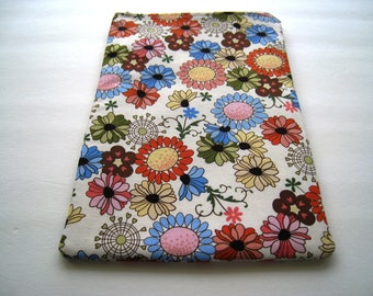 RETRO FLOWERS - Kindle Paperwhite, Fire, Voyage, Kindle Fire HD Nook, Nook Color, Glowlight Ereader Sleeve - Padded and Zipper Closure