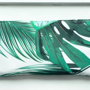 TROPICAL WHITE & GREEN - Federmäppchen, Portemonnaie, Clutch, Große Reißverschlusstasche - Flach - Schwergewicht Stoff Fleck und Wasserfest