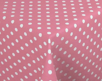 Nappe RONDE faite main - Diamètre 68 po. - 170 cm - POIS sur rose pâle