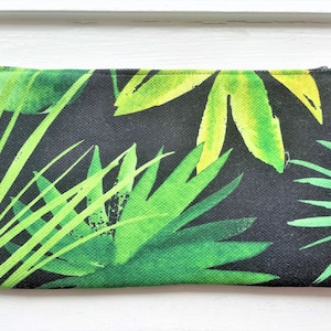 TROPICAL BLACK & GRÜN - Federmäppchen, Geldbörse, Clutch, Tasche Große Reißverschlusstasche - Flach - Schwerer Stoff schmutz- und wasserabweisend