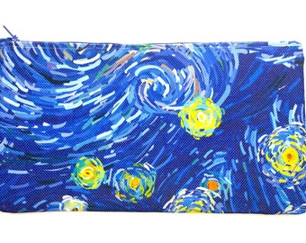 STARRY NIGHT - Pencil Case, Cash Wallet, Clutch, Bag Large Zippered Pouch - Flat - Heavyweight Fabric Stain and Water Resistant