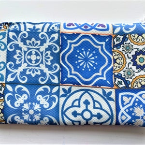 BLAUE FLIESEN - Federmäppchen, Geldbörse, Clutch, Schminktasche, Große Reißverschlusstasche - Schwerer Stoff Fleck und Wasserabweisend Waschbar