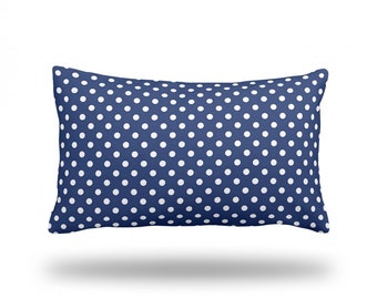 Polka Dots on Dark Blue - Decorative Throw Pillow, Pillow Cover, Pillow Case - RECTANGLE - 13" x 22" - Bottom Zipper Closure