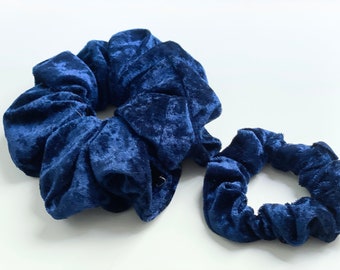 BLEU FONCÉ - Set de 2 Scrunchies - 1 XXL Scrunchie et 1 Mini Scrunchie Set , Accessoires Cheveux Cravates