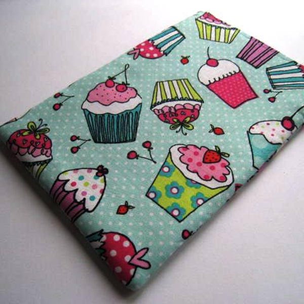 Cute Cupcakes on Teal - Kindle Paperwhite, Fire, Voyage, Kindle Fire HD Nook, Color, Glowlight Ereader Sleeve - Padded and Zipper Closure