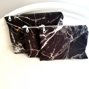 SCHWARZE MARMOR - drei Stück Reißverschluss Beutel Set für Reisen, Schnüre, Make-up Tasche Set 3 Stück Schwere Stoff Wasser Fleck beständig