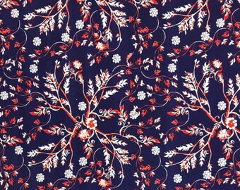 FLORAL NAVY - RECTANGLE Nappe faite à la main Heavyweight Fabric Water and Stain Resistant Pop Art Design - 48 » x 55 » - 120 cm x 140 cm