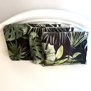 SCHWARZE TROPICAL - drei Stück Reißverschluss Beutel Set für Reisen, Schnüre, Make-up Tasche Set 3 Stück Schwere Stoff Wasser Fleck beständig
