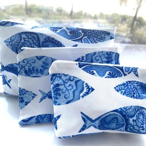 BLUE FISH - Dreiteiliges Reißverschlussbeutel-Set für Reisen, Schnüre, Schminktaschenset 3-teiliges, schweres Gewebe, wasserfest