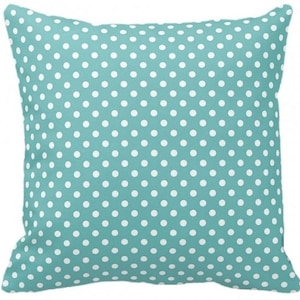 POLKA DOTS On Soft Teal- Throw Pillow, Decorative Pillow, Pillow Cover, Pillow Insert, Pillow Case - SQUARE- 17" x 17" - Zipper Closure