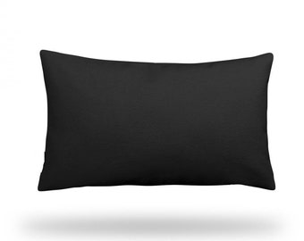 SOLID BLACK - Throw Pillow, Decorative Pillow, Pillow Cover, Pillow Case - RECTANGLE - 13" x 22" - Bottom Zipper Closure