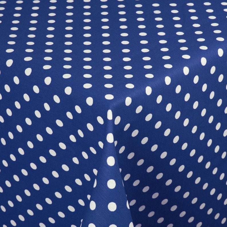 ROUND Handmade Tablecloth Diameter 68 170 cm POLKA DOTS on Navy Blue image 1