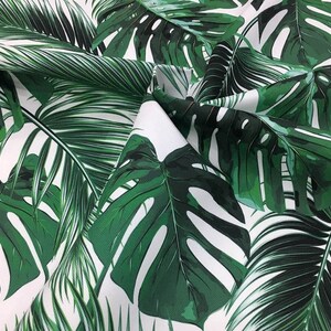 TROPICAL Leaves on White Rectangle Handmade Tablecloth Measures 48 X 55 ...