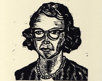 Author Flannery O'Connor Linocut Block Art Print