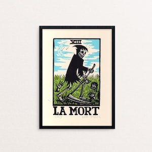 Kunstdruck Linolschnitt für Zuhause Galeriewand - 21 x 3 cm - Tarot Kunst - Goth Wohndekor - Block Prints - Linolschnitte - Death Tarot Card Art
