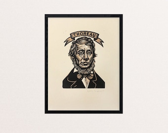 Henry David Thoreau Portrait - Writer Gift - Historical Figure Art - Teacher Gift - 8.5x11 Art - Author Art - Nature Lover Gift - Linocut