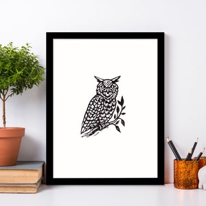 Rustic Owl Linocut Print for Home - Gallery Wall Art