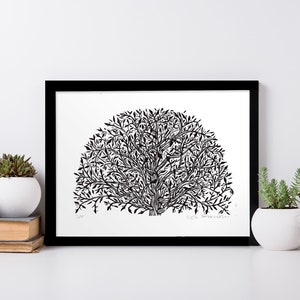 Tree Art Linocut Print, 8.5x11 Wall Art Print image 1