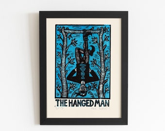 The Hanged Man Tarot Card Linocut Art Print