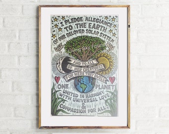 Earth Allegiance Pledge Poster Art Print - Environmental Justice Art - Nature Art - Home Decor - Environmentalist Poster