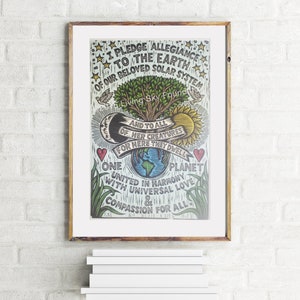 Earth Allegiance Pledge Poster Art Print - Environmental Justice Art - Nature Art - Home Decor - Environmentalist Poster