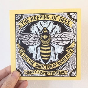 Honey Bee Art - Bee Art Print - Bee Home Decor - Bee Greeting Card - Small Art Print - Gifts for Bee Keepers - Henry David Thoreau Art Quote