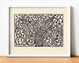 Gallery Wall Art Linocut Print - Housewarming Gift - Art for Living Room - Tree Linocut Art Print - 8.5x 11 Inch Wall Art