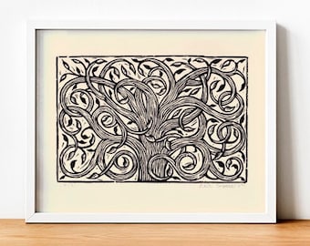 Gallery Wall Art Linocut Print - Housewarming Gift - Art for Living Room - Tree Linocut Art Print - 8.5x 11 Inch Wall Art