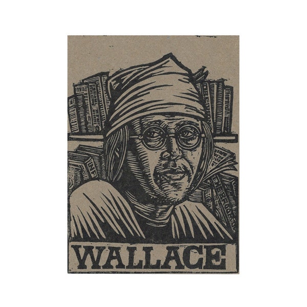 Postcard Handprinted Letterpress - Author David Foster Wallace Linocut Letterpress Postcard