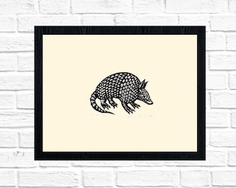 Armadillo Print - Wall Art - Rustic Home Decor - Linocut Print - Southwestern Decor - Black and White Prints