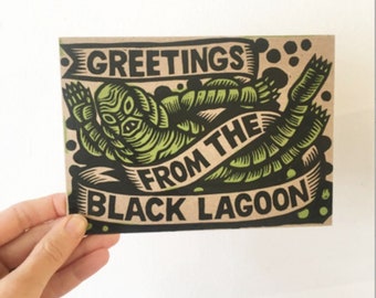 Postcard Creature from the Black Lagoon 5x7 Letterpress Postcard - Postcards Single or Set of 5