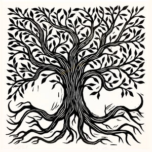 Tree Art Tree of Life Wall Art Linocut Print Square Art 12x12 Inch Wall Art Black and White Home Decor Ornate Tree Artwork image 4