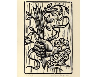 Original Art Tarot Card Linocut Print - Occult Art - 8.5x11 Print