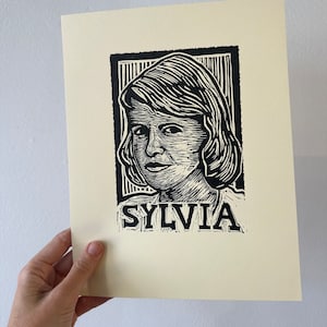 Sylvia Plath Linocut Portrait Print – Literary Art, Modern Wall Decor, Unique Handmade Gift for Writers & Poets