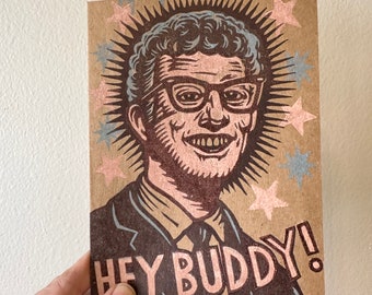 Everyday Greeting Card - Buddy Holly Art Card - Linocuts - Letterpress Greeting Card - Cards - Rockabilly Style - Musician Cards