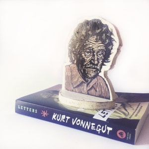 Kurt Vonnegut Bookend - Mixed Media Sculpture - Shelf Decor