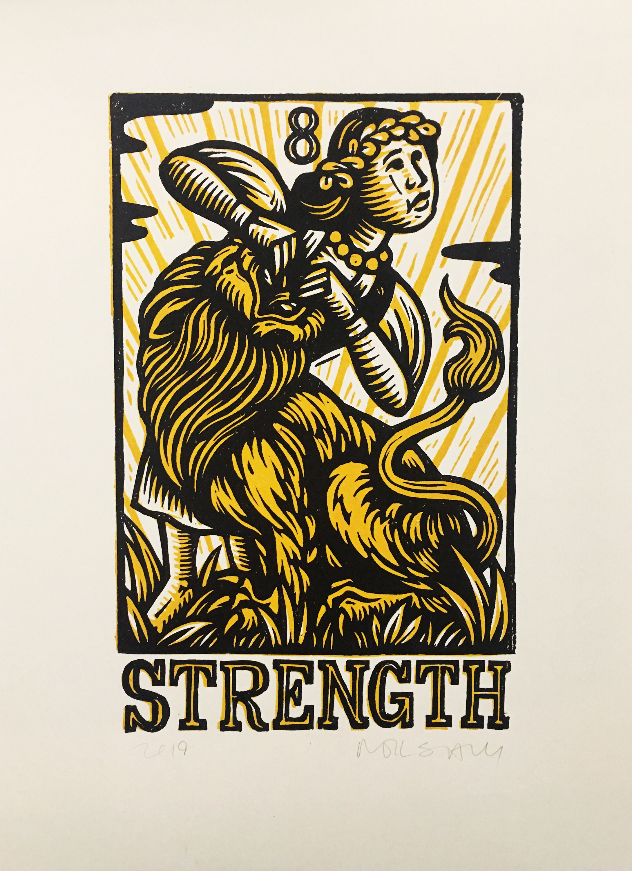 Tarot Art Print Strength Tarot Card Linocut Art Print Etsy