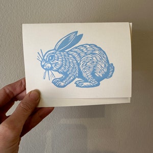 Easter Card - Rabbit Linocut Blank Greeting Card - Animal Greeting Card - Blank Note Card - Rabbit Note Card - Hand Printed Linocut  Card