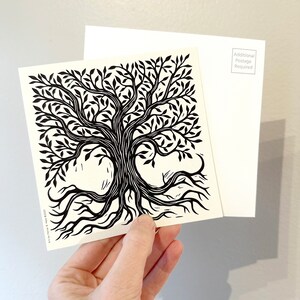 Ornate Tree With Roots Square Mini Print - Square Card - Tree Art ...
