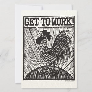 Haankaart - 5x7 Art Print Haan - Gefeliciteerdkaart - Aan de slag Haan Kleine Kunstprint - Nieuwe taakkaart - Afstudeerkaart