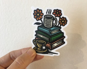 Book Sticker for Kindle, Book Sticker for Waterbottle, Reading Stickers, Stack of Books Vinyl Sticker for Laptop