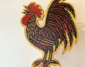 Rooster Decor - Farmhouse Wall Decor - Rooster Woodcut Art Print - Porch Decor Rooster - Porch Sign Outdoor