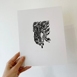 Medusa Art Print Medusa Linocut Print 8x10 Prints Hand Printed