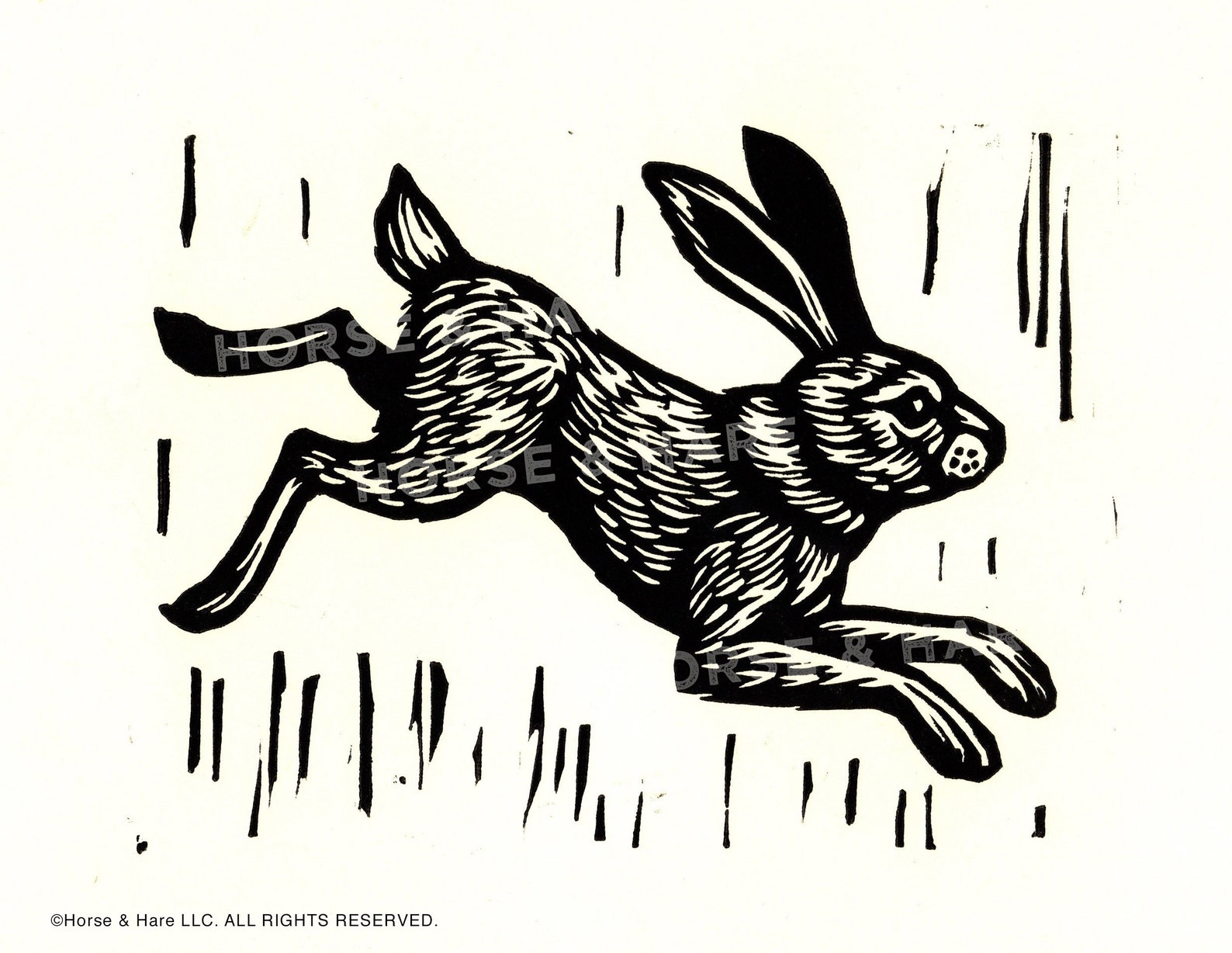 Rabbit Linocut Art Print Hand Printed Linocut Wall Decor Etsy