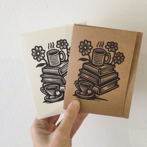 Tarjetas de felicitación en blanco de café, té, flores y libros - Tarjetas de notas plegadas de 4x6