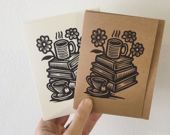 Greeting Card Any Occasion - Coffee, Tea, Flowers Books Blank Greeting Card - 4x6 Folded Blank Notecards